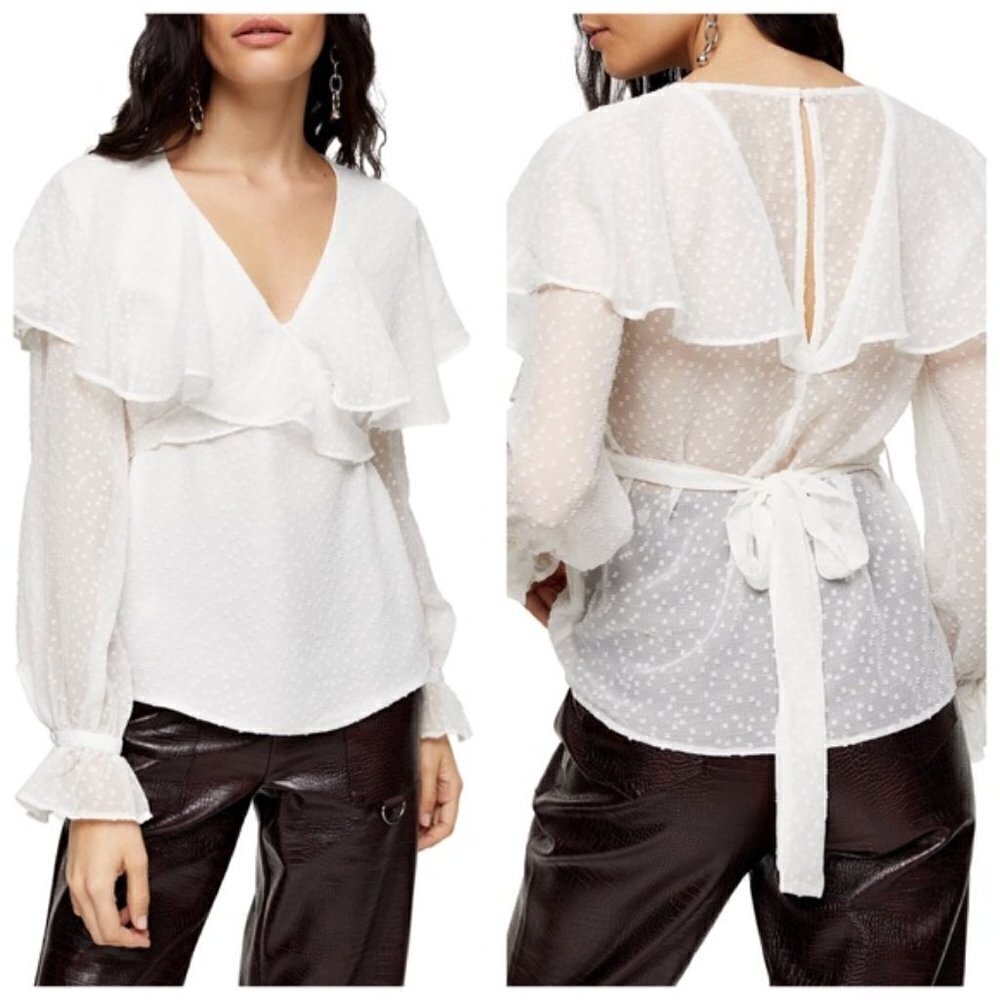 NEW Topshop Dobby Cape Detail Sheer Sleeve Top 4